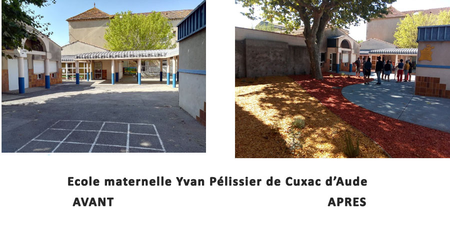 Grand Narbonne végétalisation Ecole Pelissier Avant Apres
